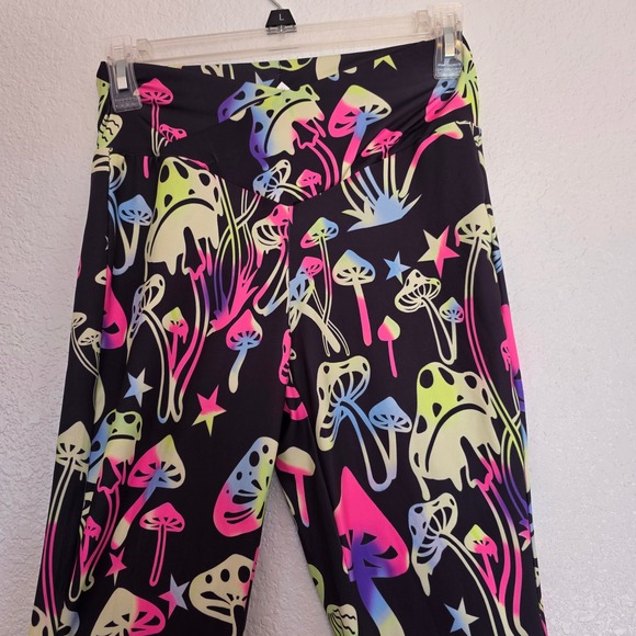 Shein Neon Mushroom Print Flare Leg Pants Black High Waisted Bell Bottoms XS - Picture 3 of 7